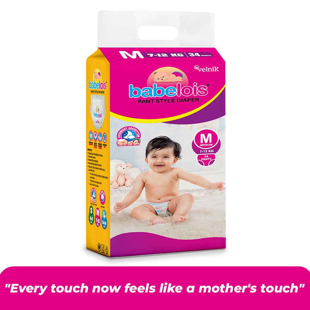 Pants Style Diaper With Overnight Absorption and Multilayer Leak Guard Baby Diapers M Size, 34 Count | India's Fastest Absorbing Diaper, Patented Dry Xpert Channel, Ideal for 7 to 12 Kgs)